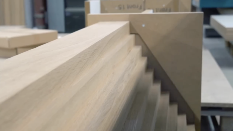 Stepped wooden blank of a counter segment before CNC milling