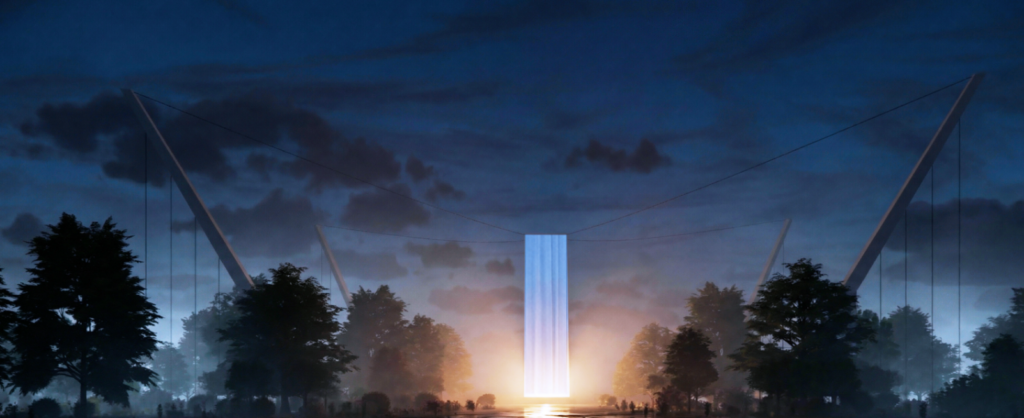 FLOA: illuminated fabric body in the moor at night (rendering)